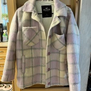 purple and yellow plaid jacket